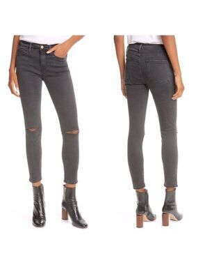 NWT FRAME Le Skinny de Jeanne Crop Jeans in Barlow Grey Black Size 31 Brand New
